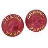 A Pair of Vintage Chanel Pink and Gold-Tone Paris Button Clip-On Earrings, 1997. Chanel Image - 2