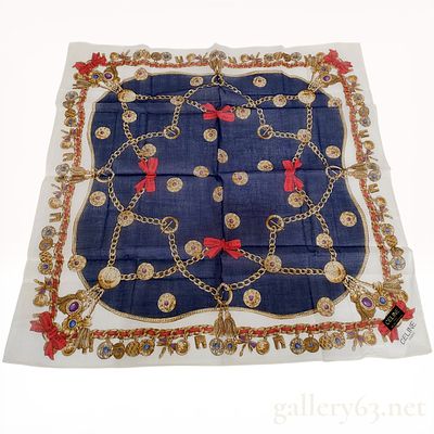Celine Paris Cotton Jewelry Motif Scarf. Celine Paris pocket square featuring a jewelry-themed 