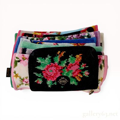 A Collection of Feiler Chenille Floral Pouch and Handkerchiefs. A collection of Feiler 