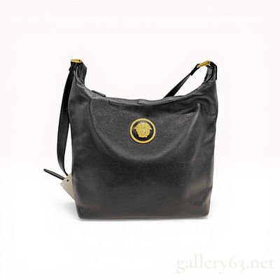 Gianni Versace Couture Black Pebbled Leather Medusa Head Hobo Bag. Gianni Versace Couture 