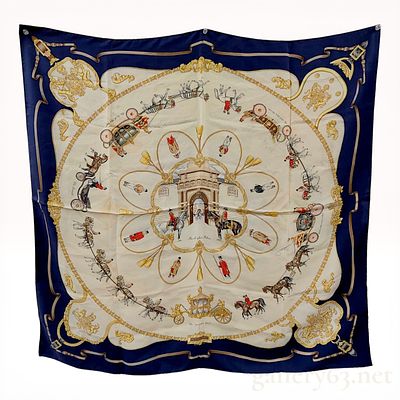 Hermes The Royal Mews Silk Scarf by Jean de Fougerolle. Hermes silk twill scarf in The Royal 