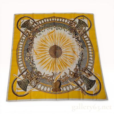 Hermes Amours Jacquard Silk Scarf. Herm&egrave;s silk carre in the Amours pattern designed by Annie 