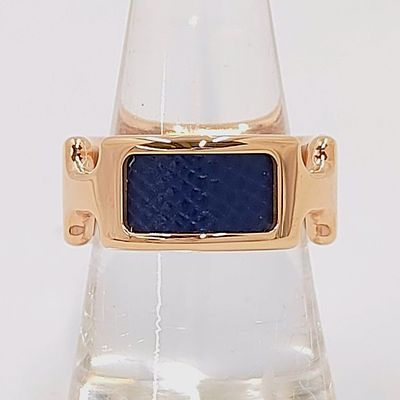 Hermes Rose Gold-Plated and Blue Epsom Leather H Ring. Hermes rose gold-plated band ring 