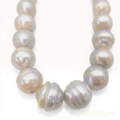 White 12-14mm South Sea Baroque Cultured Pearl Necklace by UKA. Cultured pearl necklace by UKA 