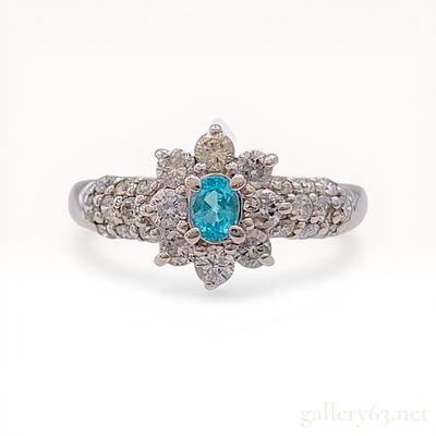 Platinum Paraiba Tourmaline and Diamond Cluster Cocktail Ring. Natural Paraiba tourmaline and 