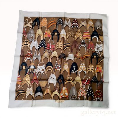 Salvatore Ferragamo Historical Shoe Print Silk Scarf with Presentation Folder. Salvatore 