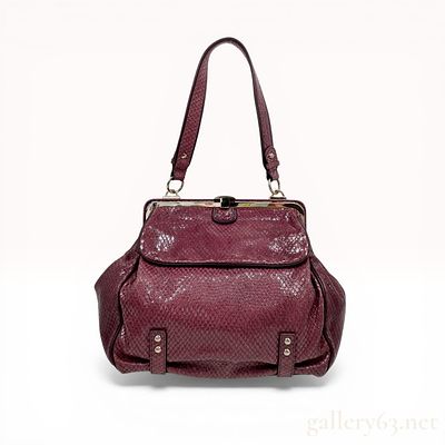 Max Mara Burgundy Snakeskin Frame Shoulder Bag. Max Mara frame-top shoulder bag crafted from 