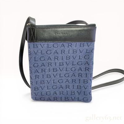 Bvlgari Mania Monogram Denim and Leather Crossbody Pouch Bag. Bvlgari Mania small crossbody 