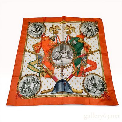 Hermes Napoleon Silk Jacquard Scarf by Philippe Ledoux. Hermes silk carre scarf in the Napoleon 