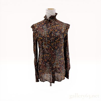 Saint Laurent Paris Ruffled Paisley Print Viscose Blouse. Saint Laurent Paris long-sleeved 