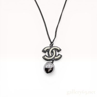 Chanel Enamel CC Logo and Metallic Bead Pendant Necklace, 2012. Chanel costume jewelry pendant 