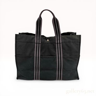 Hermes Fourre-Tout MM Canvas Tote Bag. Hermes Fourre-Tout MM tote bag in charcoal gray canvas 
