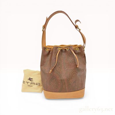 Etro Vintage Paisley Print Coated Canvas Bucket Bag, 1997. Vintage Etro drawstring bucket bag 