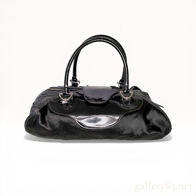 D&G Dolce and Gabbana Black Pony Hair and Patent Leather Satchel Bag. D&amp;G (Dolce and 