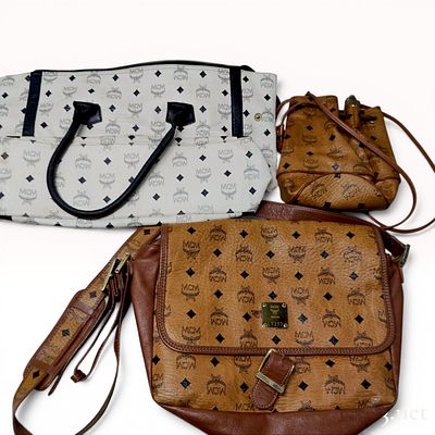 A Trio of Vintage MCM Visetos Monogram Handbags. A set of three MCM handbags featuring the 