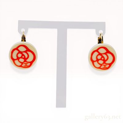 A Pair of Chanel Camellia Motif Lever-Back Earrings. Chanel camellia motif lever-back earrings 