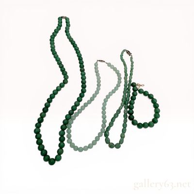 A Group of Four Green Gemstone and Simulated Jade Beaded Jewelry Items. This group consists of 