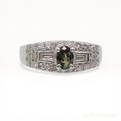 Platinum Green Sapphire and Diamond Cocktail Ring, 6.7 grams. Platinum cocktail ring featuring 
