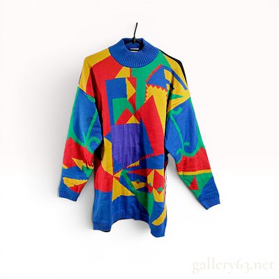 Versus by Gianni Versace Vintage Geometric Color-Blocked Wool Sweater. Vintage Versus by Gianni 