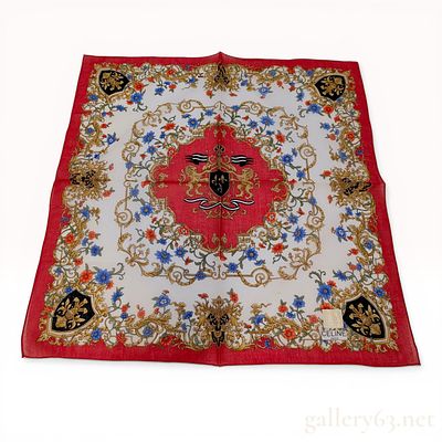 Celine Paris Heraldic and Floral Motif Cotton Scarf. Celine Paris square cotton scarf or 