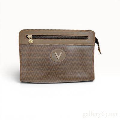Mario Valentino Vintage Monogram Coated Canvas Clutch Bag. Mario Valentino rectangular clutch 