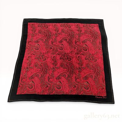 Christian Dior Red Paisley Pattern Silk Scarf 32". Christian Dior pocket square featuring an 