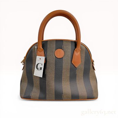 1980s Vintage Fendi Pequin Stripe Canvas and Leather Satchel Handbag. Vintage Fendi Pequin 
