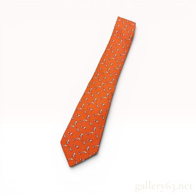 Hermes Silk Necktie Model 5390 OA with Dolphin and Lifebuoy Pattern. Hermes silk necktie 