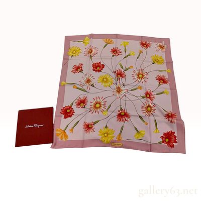 Salvatore Ferragamo Floral Print Silk Scarf with Original Box. Salvatore Ferragamo silk twill 