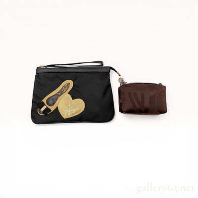 Two Salvatore Ferragamo Nylon Wristlet/Pouches with Box. Two designer pouches featuring a 