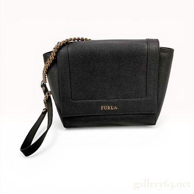 Furla Black Saffiano Leather Flap Crossbody Bag. Furla structured crossbody bag in black 
