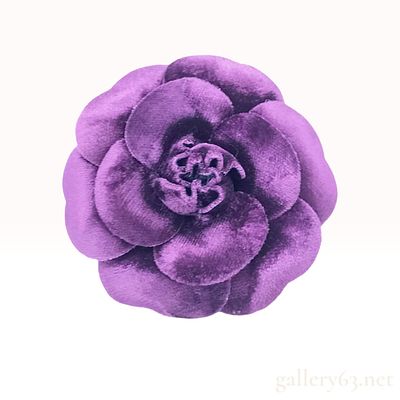 Chanel Purple Velvet Camellia Brooch with Presentation Box. Chanel camellia brooch featuring 