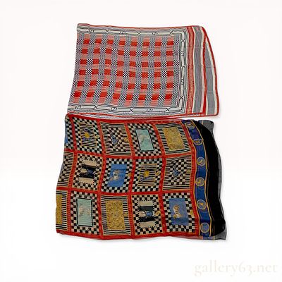 Two Vintage Fendi Silk Foulard Scarves. Two vintage Fendi silk foulard scarves featuring 