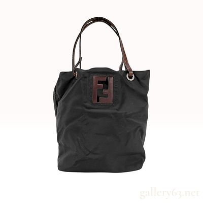 Fendi Vintage Zucca Logo Black Nylon and Leather Tote Bag. Fendi vintage tote bag featuring a 