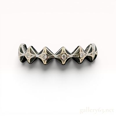 18 Karat White Gold, Diamond, and Enamel Geometric Band Ring. 18 karat white gold and black 