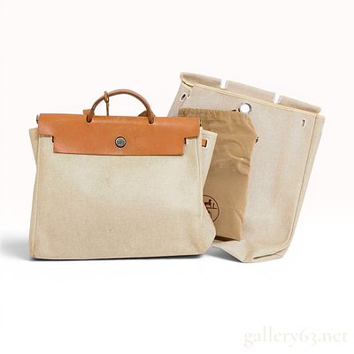 Hermes Herbag 2-in-1 Interchangeable Toile Canvas and Vache Hunter Leather Set. Hermes Herbag 