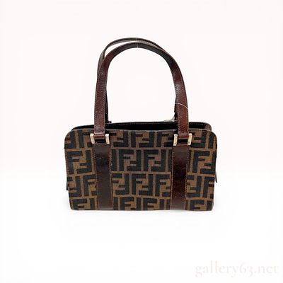 Fendi Zucca Monogram Canvas and Leather Top Handle Bag. Vintage Fendi handbag in the classic 