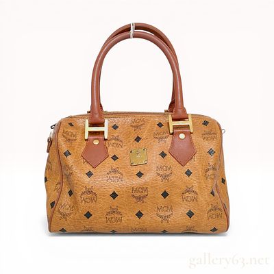 MCM Cognac Visetos Monogram Coated Canvas Boston Bag. MCM (Modern Creation Munchen) Boston bag 