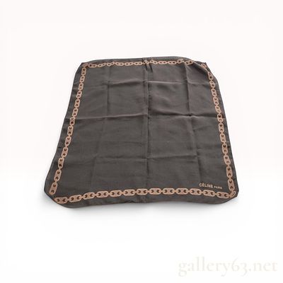 Celine Silk Scarf with Triomphe Chain Link Border. Celine silk pocket square or small scarf 