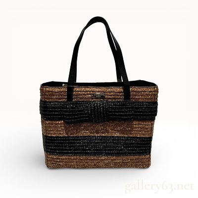 Kate Spade New York Bow Terrace Striped Straw Tote, Metallic Bronze and Black. This Kate Spade 