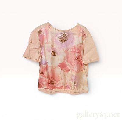 A Salvatore Ferragamo Silk and Cotton Floral Knit Top. A short-sleeved top by Salvatore 