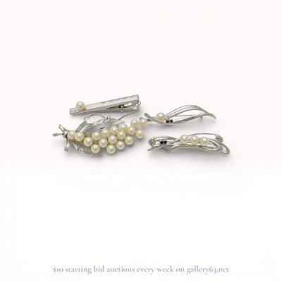 Silver and Faux Pearl Jewelry Group in the Mikimoto Style. This four-piece jewelry collection 