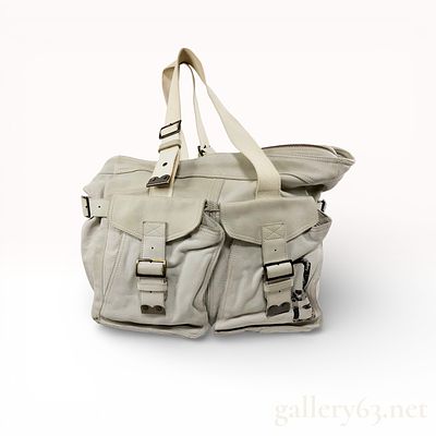 Dolce & Gabbana Light Gray Pebbled Leather Cargo Bag. A Dolce &amp; Gabbana utilitarian cargo 