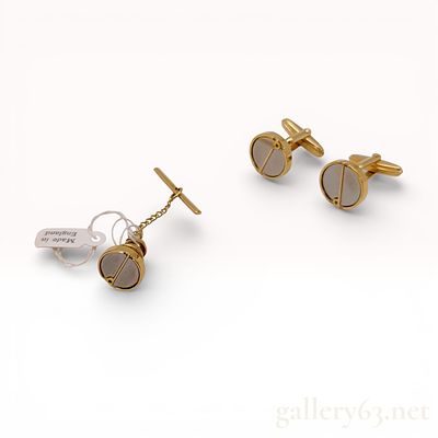 Dunhill Gold-Tone and Silver-Tone Modernist Cufflink and Tie Tac Set. This set of men's jewelry 