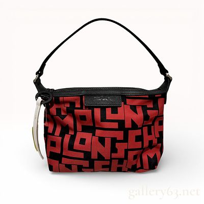 Longchamp Le Pliage LGP Nylon Top Handle Pouch in Red and Black. This Longchamp Le Pliage LGP 