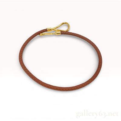 Hermes Brown Braided Leather and Gold-Tone Mesh Jumbo Hook Bracelet. Authentic herm&egrave;s mesh jumbo 