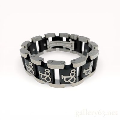 Jacob and Co Stainless Steel and Black Rubber Logo Link Bracelet. Jacob and Co stainless steel 