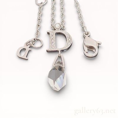Dior Silver Color Swing Clear Stone & Logo Pendant 21 inch Necklace With Box. Authentic Dior 