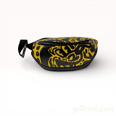 Coach Disney x Keith Haring Charter Belt Bag 7, Polished Pebble Leather, Black and Yellow. This 