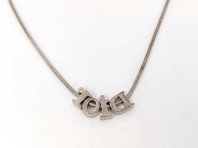 Silver-Tone Snake Chain Necklace with Sliding DIOR Letter Charms. A vintage silver-tone costume 